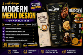 create a custom modern menu design for any business