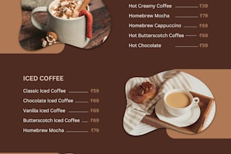 create a custom modern menu design for any business