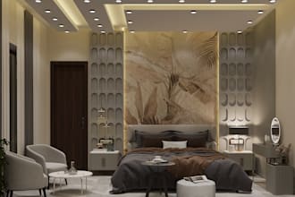design a modern bedroom interior with realistic 3d render