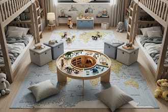 do realistic 3d visual for kids room, nursery room, amusement park, montessori