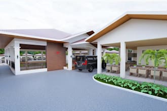 design 3d villa resort, hotel exterior pool, terrace building, garden rendering