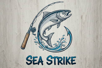 design a creative and professional fishing rod logo for your brand