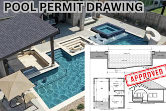 swimming pool plans set, backyard, landscape design garden design permit drawing