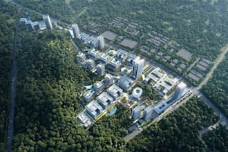 3d sketchup model landscape site plan, smart city,master plan,tech campus render