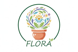 design a creative flower pot logo for your brand