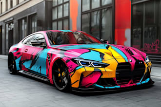 create car illustration in graffiti style