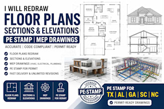 redraw floor plans sections elevations pe stamp tx  al ga sc nc mep drawing