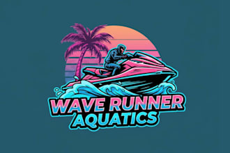 do retro hand drawn marine boat jet ski logo for your company