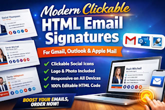 design  modern clickable HTML email signature for gmail outlook  and apple mail
