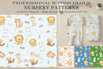 design unique hand drawn watercolor seamless patterns
