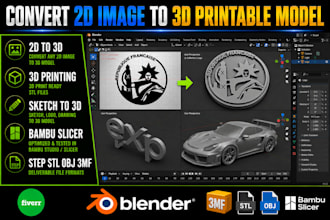 convert any 2d image, logo, sketch, png, jpg, svg to 3d printable stl, obj, 3mf