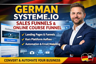 german systeme io sales funnel, online course, landing page website automation