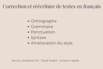 je vais corriger et réecrire vos textes en francais