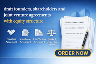 draft founders, shareholders and joint venture agreements with equity structure