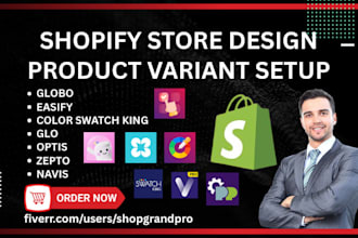 setup shopify product variant color swatch king glo optis zepto globo easify