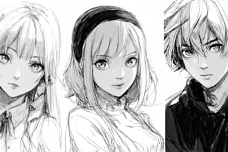 sketch anime or manga illustration, full body