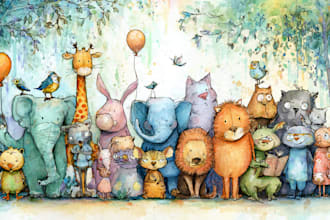 do whimsical watercolor children story book illustration