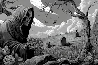 draw horror and gothic line art illustrations
