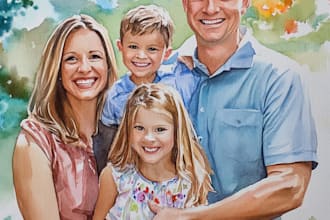 design watercolor family portraits for gifts