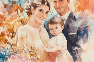 design watercolor family portraits for gifts