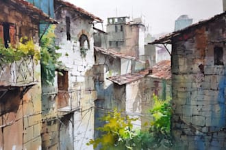 draw original watercolor landscape or architecture art