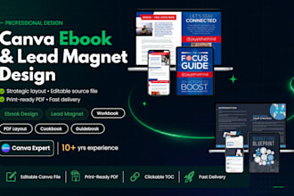 design canva ebook, lead magnet, workbook and pdf layout design