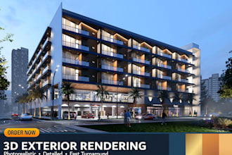 create exterior rendering of commercial, industrial and office buildings