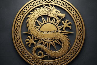 design a powerful and majestic golden dragon logo for your brand
