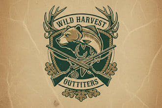 design a bold and adventurous hunting and fishing logo for your brand