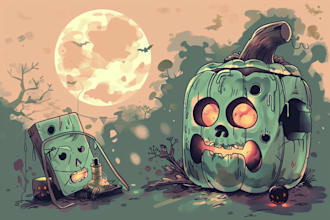 design halloween illustration, halloween anime artwork