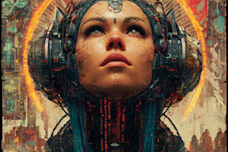 create detailed art of sci fi cyberpunk psychedelic artwork
