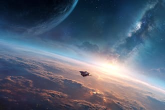 create high quality space art and futuristic space scenes