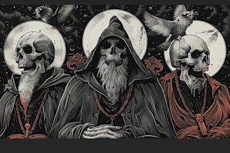 draw black, doom, death and occult illustration for band
