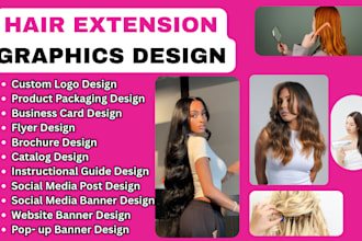hair extension logo, packaging ,business card brochures, branding design, flyer