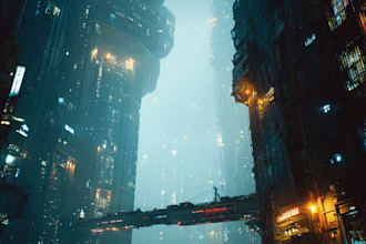 do cyberpunk scifi futuristic city no ai use