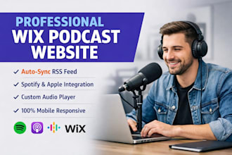 design a professional wix podcast website with RSS feed and audio player