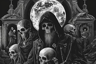 draw black, doom, death and occult illustration for band
