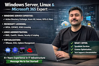 provide windows linux sysadmin support ad exchange entra intune