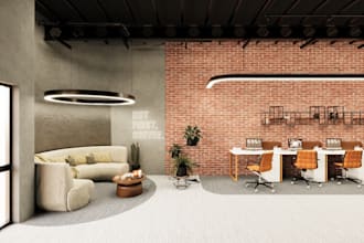 create cinematic industrial office and creative workspace renders