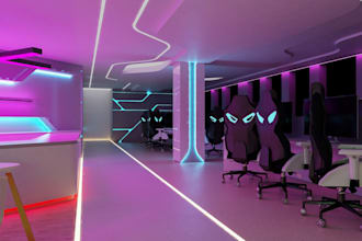 made 3d gaming center design, esports arena, gaming hub, VR gaming arena