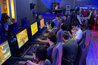 design 3d esports arena competitive gaming center, gaming hub, broadcast studio