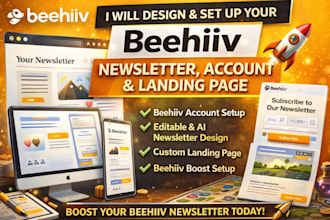 set up and design beehiiv newsletter, landing page, and ai newsletter design