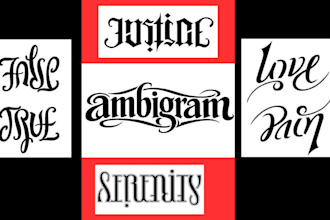 design professional ambigram, brand logo, flipped lettering tattoo name design