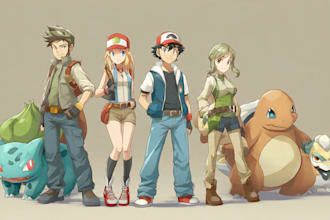 draw pokemon team with you as trainer in outstanding quality
