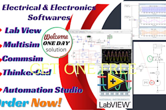 help in commsim, automation studio,multisim, labview,thinkercad proteus projects