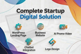 create landing page, wordpress, chatbot, ai video, business logo for startup