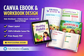 design canva ebook ,kids workbook,children book ,editable canva ebook formatting