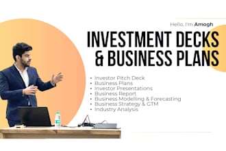 create investor grade pitch decks and business plans for your investors