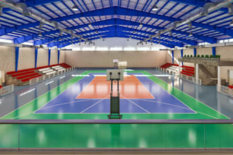 rebuild 3d sport complex, basket ball court, sport facility, indoor court render