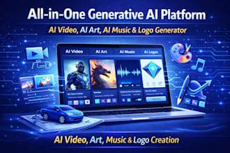 develop all in one generative ai saas website for video, art, ai music and logo